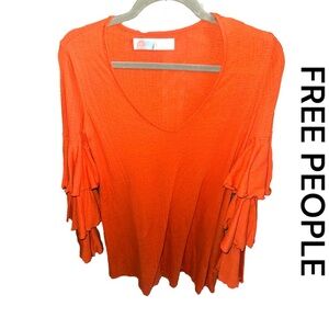 Free People Orange Ruffle Sleeve Mini Dress